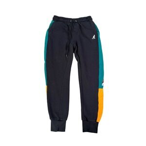 Kangol Jogger Sweatpants Mens Small Black Teal Orange Colorblock Retro 38 Logo